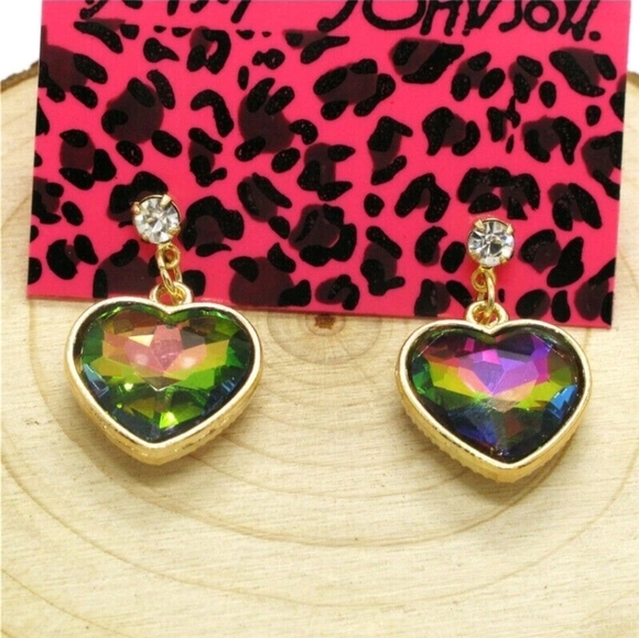 Gold Plated Multi colour crystal heart earrings - Picture 5 of 9